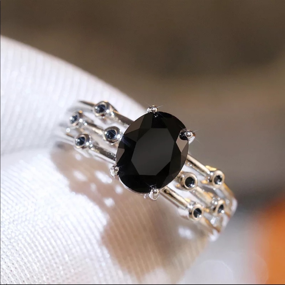 New Unisex 925 Silver Sapphire Stackable Ring - Picture 2 of 7